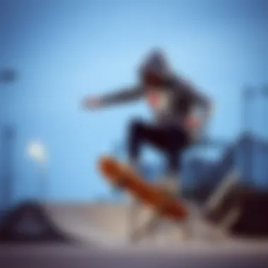 Skater in Action with Champion Hoodie Skater wearing a Champion hoodie performing a trick on a skateboard